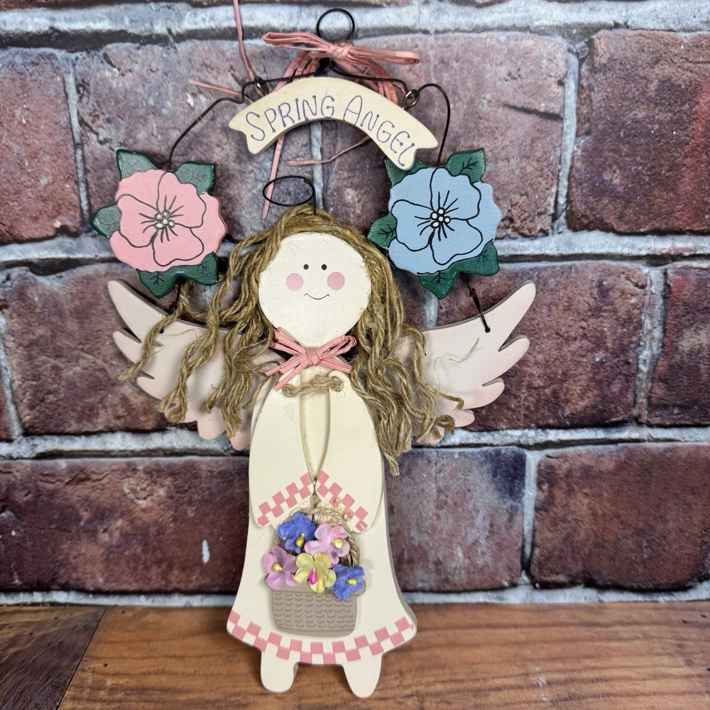 Vintage Spring Angel Decor Wood Wire Sign Cottagecore 1996 House of Lloyd